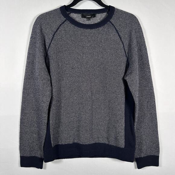 Vince. Classic Luxe Soft Wool Cashmere Crewneck Sweater Gray Navy Men’s Small - Picture 1 of 8